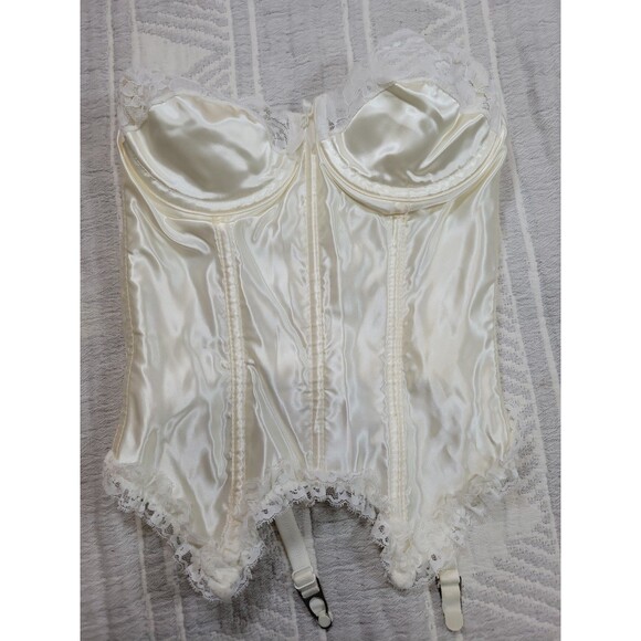 Vintage Frederick’s of Hollywood Ivory Satin Lace Bustier Corset 34 | Made in... - Picture 1 of 13